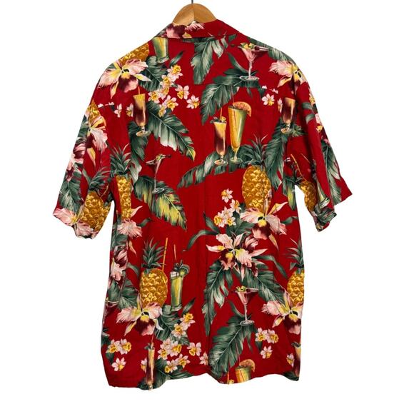 Hilo Hattie Hawaiian Shirt Men’s L Red Tropical Pineapple Aloha Button Front - Picture 2 of 4